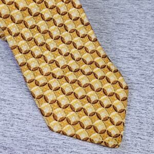VTG Ermenegildo Zegna Gold Silk Tie Geometric Designer Made Italy Woven Designer